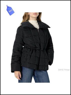 Oversized Square Quilted Puffer Jacket Water-Repellent Taffeta Zip Front